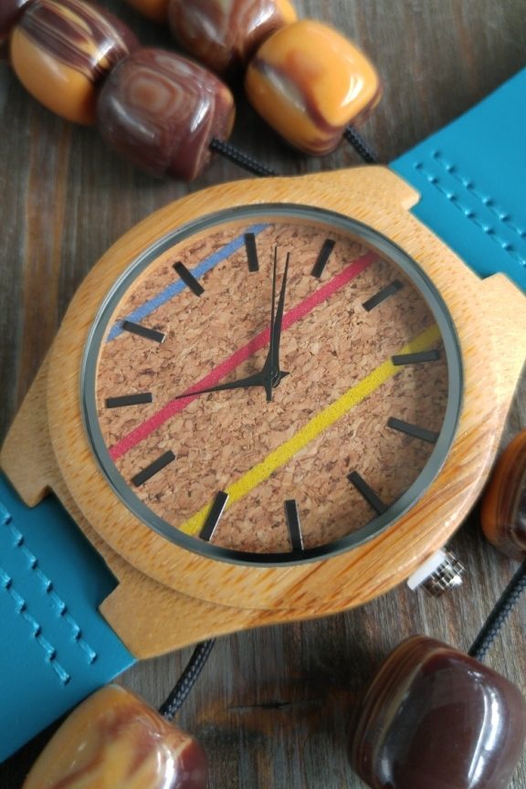 ξύλινο-ρολόι-φελλός-γαλάζιο