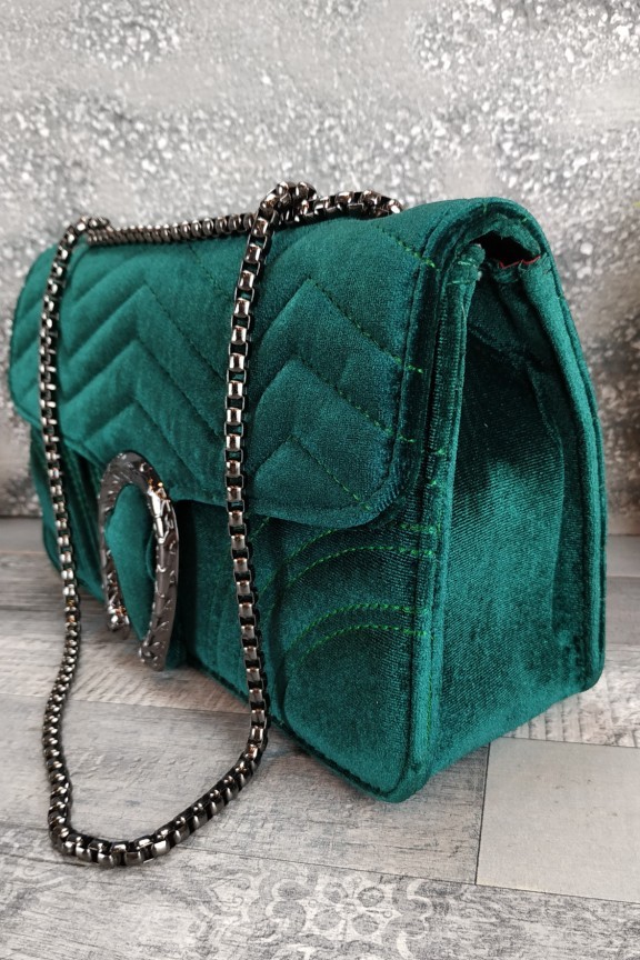 τσάντα-γυναικεία-βελούδο-πέταλο-φίδι-πράσινη