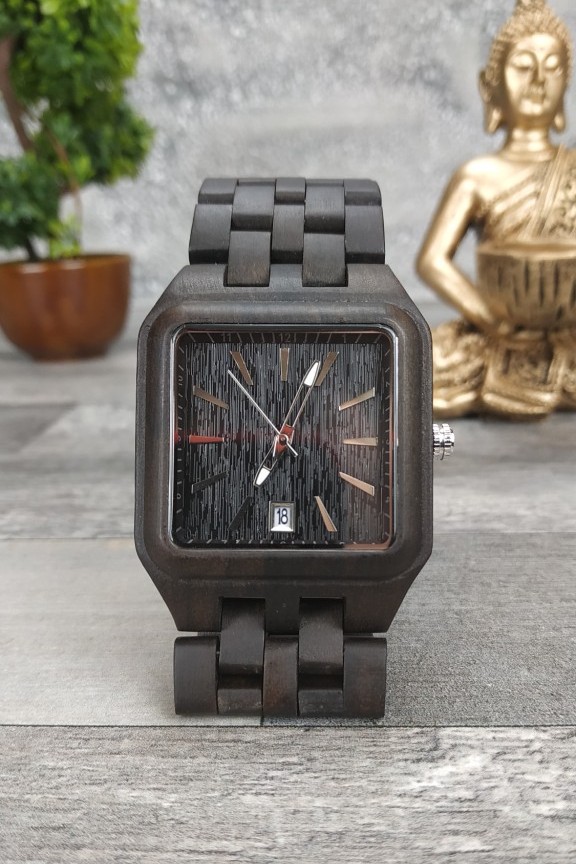 ξύλινο-ρολόι-μπρασελέ-τετράγωνο-μαύρο