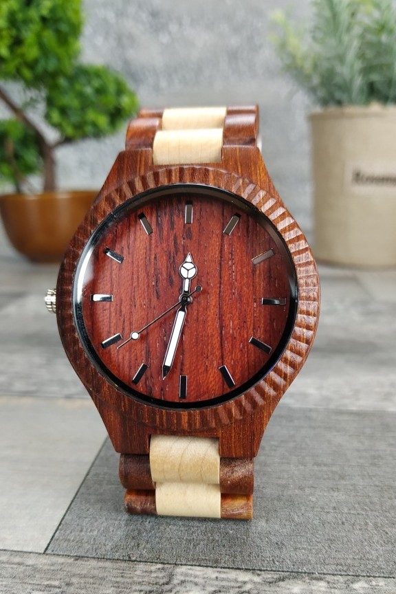 ξύλινο-ρολόι-κερασιά-μπρασελέ-διχρωμία