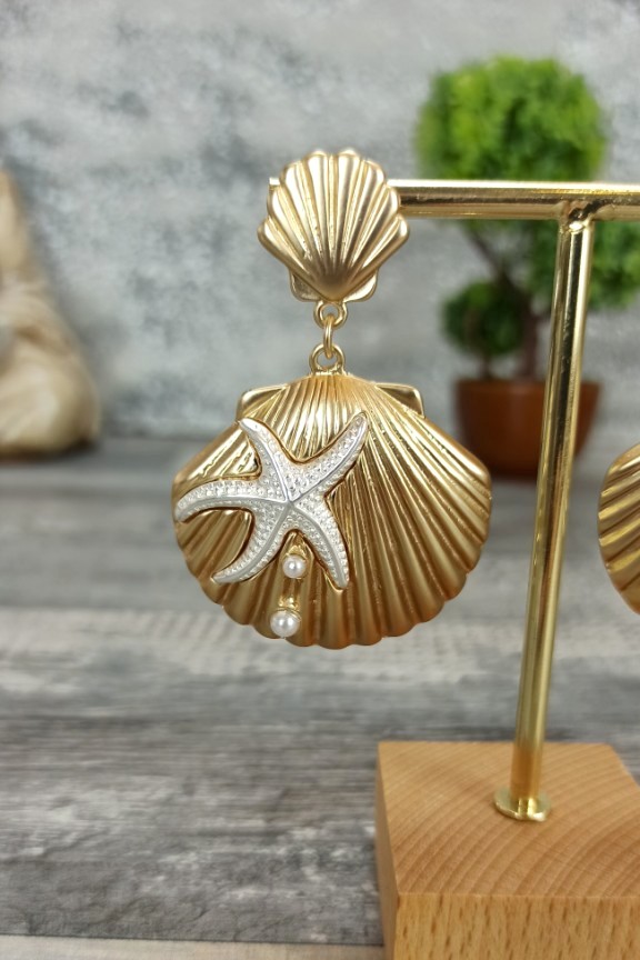 σκουλαρίκια-αχιβάδα-αστερίας-χρυσά