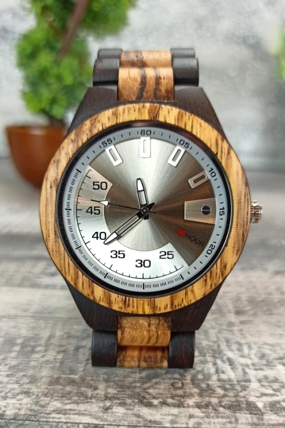 ξύλινο-ρολόι-χειρός-μπρασελέ-ασημί
