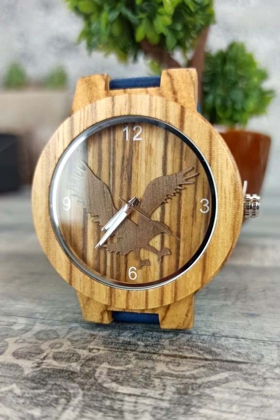 ξύλινο-ρολόι-αετός-μπλε-λουράκι