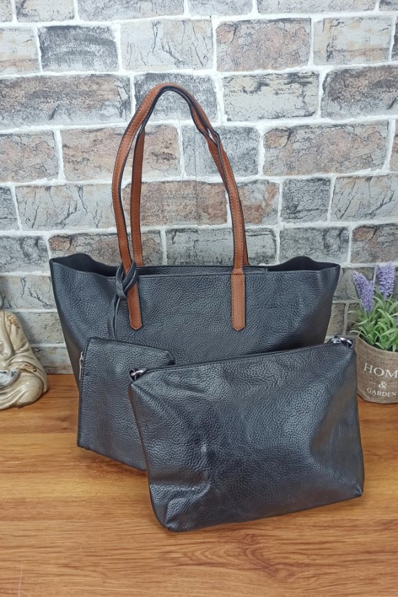 τσάντα-ώμου-με-τσαντάκι-μαύρη-από-δερματίνη