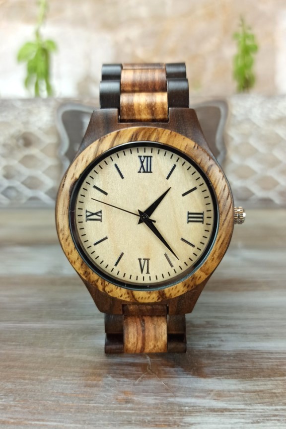 ξύλινο-ρολόι-ξύλινο-μπρασελέ-διχρωμία