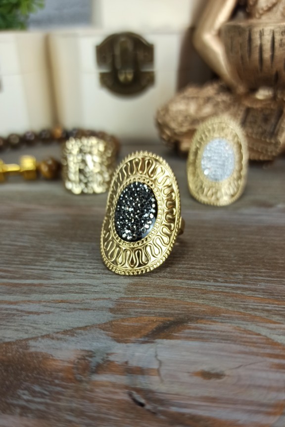 δαχτυλίδι-boho-ζιργκόν-ατσάλι-χρυσό-μαύρο