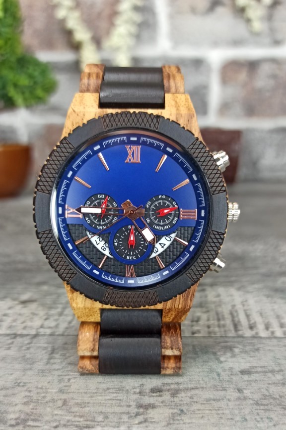 ξύλινο-ρολόι-χρονογράφος-μπλε