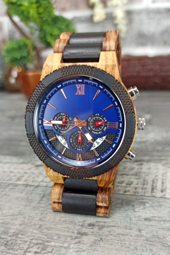 ξύλινο-ρολόι-χρονογράφος-μπλε