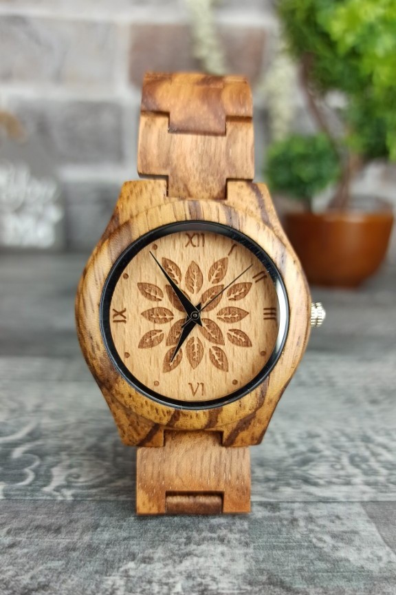 ξύλινο-ρολόι-μπρασελέ-μικρό-φύλλα
