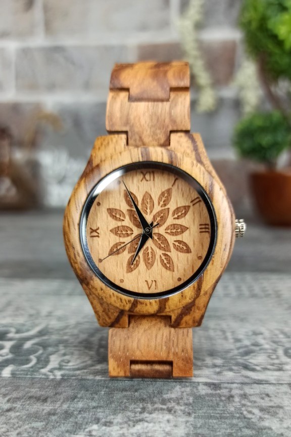ξύλινο-ρολόι-μπρασελέ-μικρό-φύλλα
