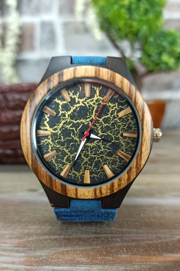 ξύλινο-ρολόι-χρυσό-μπλε