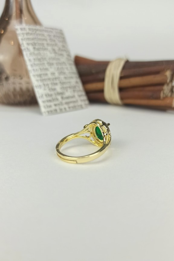 δαχτυλίδι-ατσάλι-πράσινη-πέτρα-χρυσό
