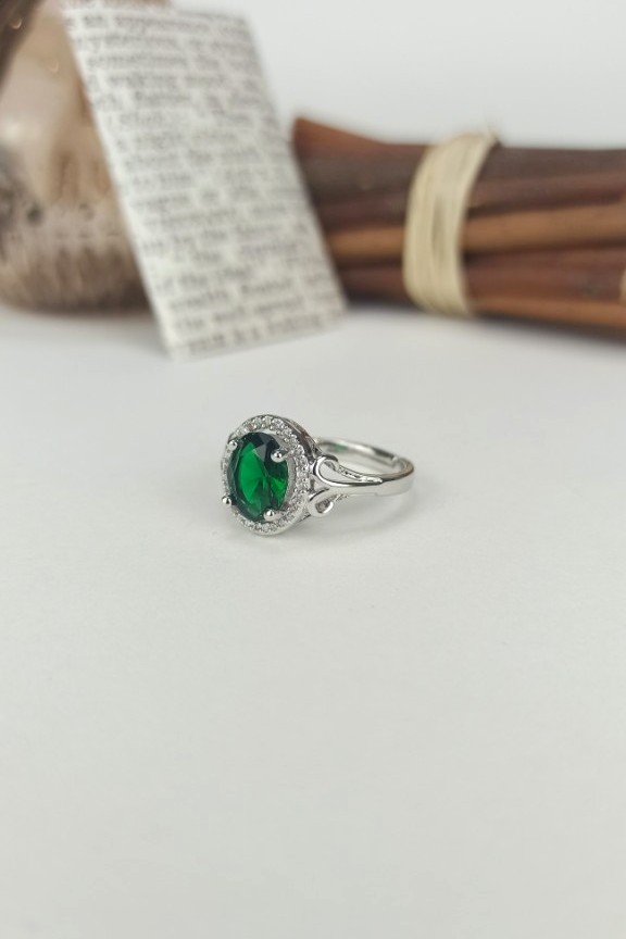 δαχτυλίδι-ατσάλι-πράσινη-πέτρα-ασημί