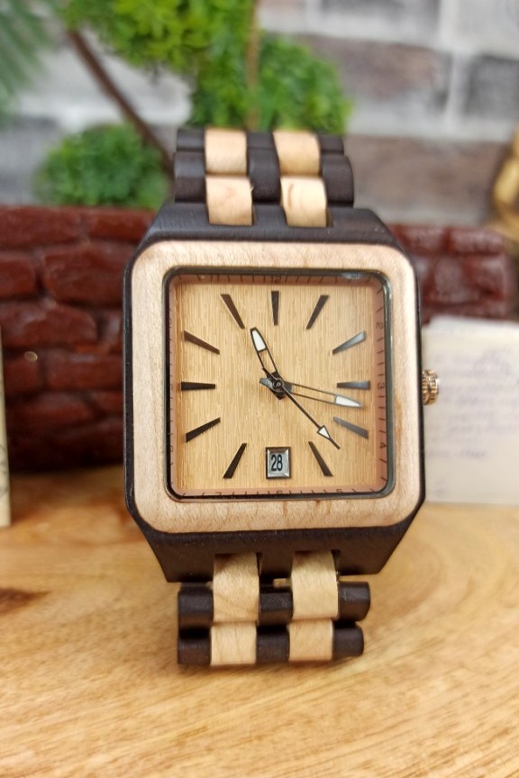 ξύλινο-ρολόι-τετράγωνο-φυσικό-έβενος