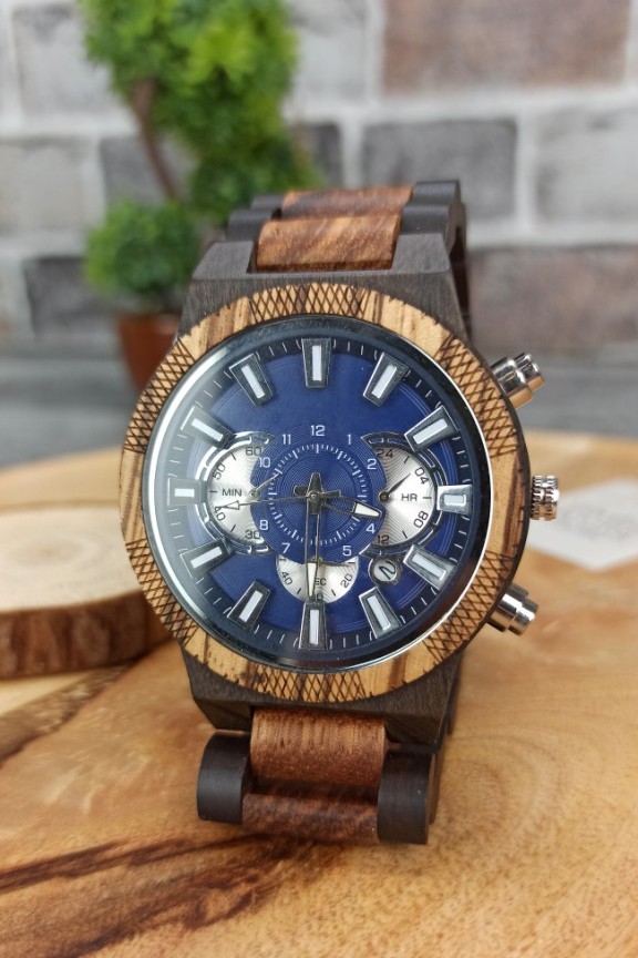 ξύλινο-ρολόι-χρονογράφος-μπρασελέ-διχρωμία-μπλε