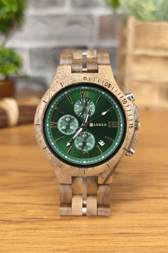 ξύλινο-ρολόι-πράσινο-καντράν-καρυδιά