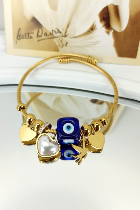 ατσάλινο-βραχιόλι-pandora-καρδιά-μάτι-χρυσό