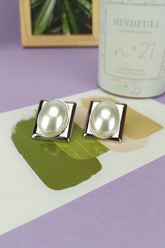 σκουλαρίκια-τετράγωνα-κλιπ-μαργαριτάρι-ασημί