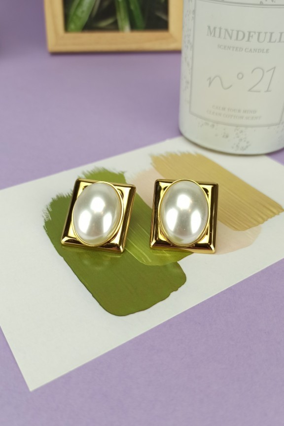 σκουλαρίκια-τετράγωνα-κλιπ-μαργαριτάρι-χρυσά