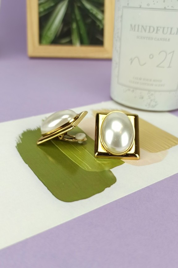 σκουλαρίκια-τετράγωνα-κλιπ-μαργαριτάρι-χρυσά