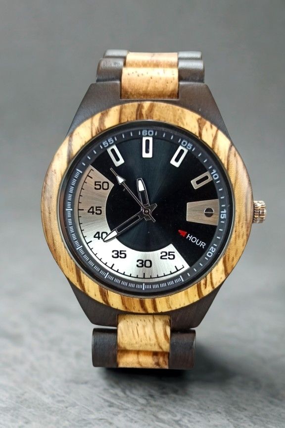 ξύλινο-ρολόι-χειρός-μπρασελέ-ασημί-μαύρο