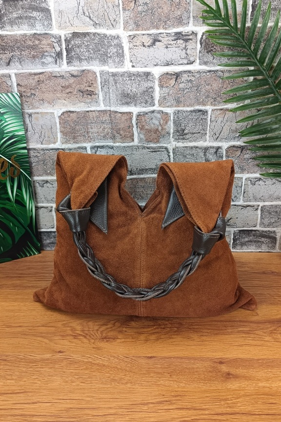 δερμάτινη-τσάντα-hobo-στριφτή-λαβή-καφέ