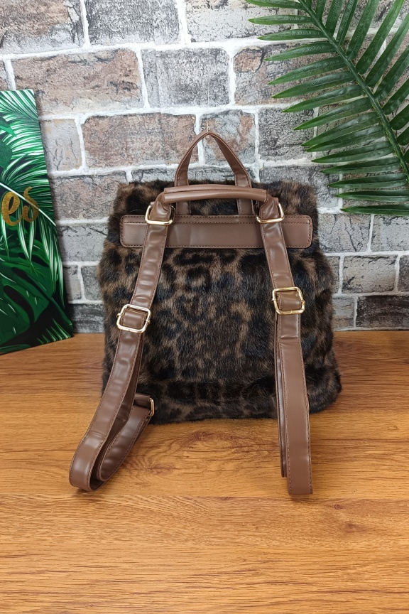σακίδιο-πλάτης-λεοπάρ-γούνινο-καφέ