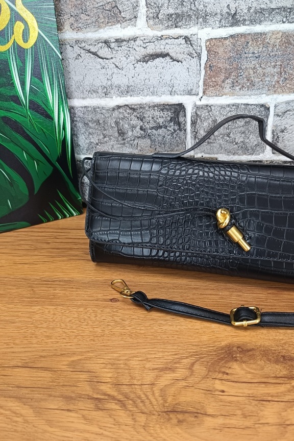 χειροποίητη-clutch-τσάντα-κροκό-μαύρη