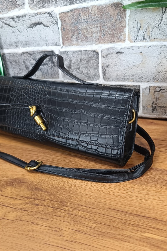 χειροποίητη-clutch-τσάντα-κροκό-μαύρη