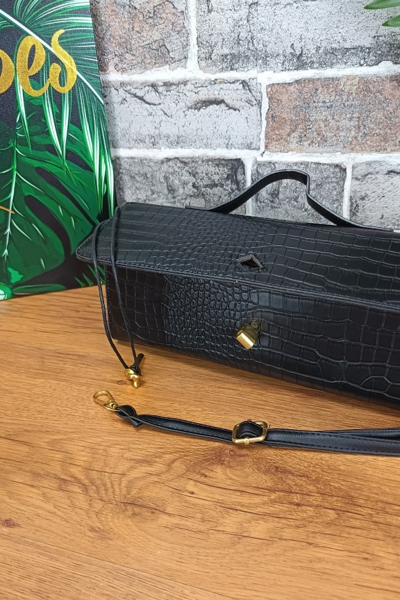 χειροποίητη-clutch-τσάντα-κροκό-μαύρη