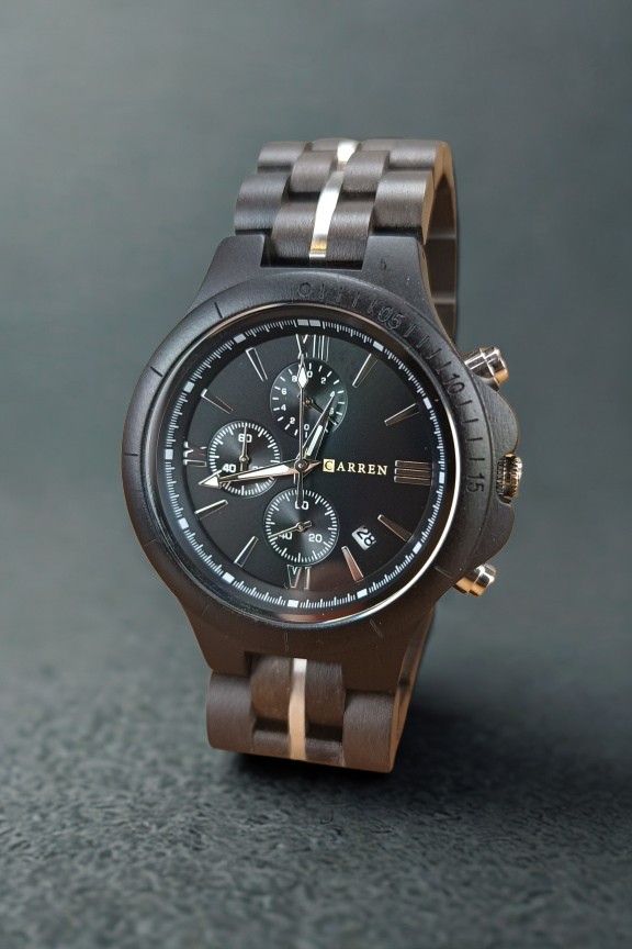 ξύλινο-ρολόι-χρονογράφος-μαύρο