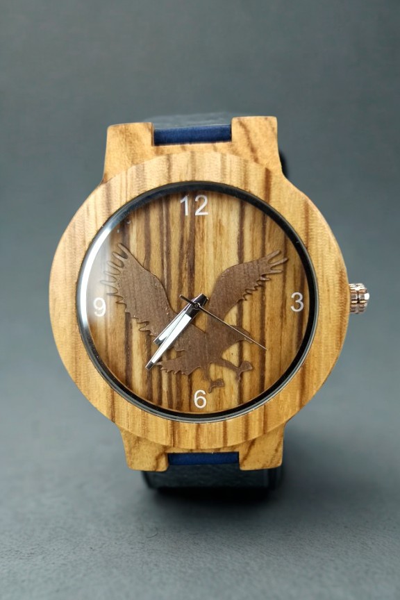 ξύλινο-ρολόι-αετός-μπλε-λουράκι