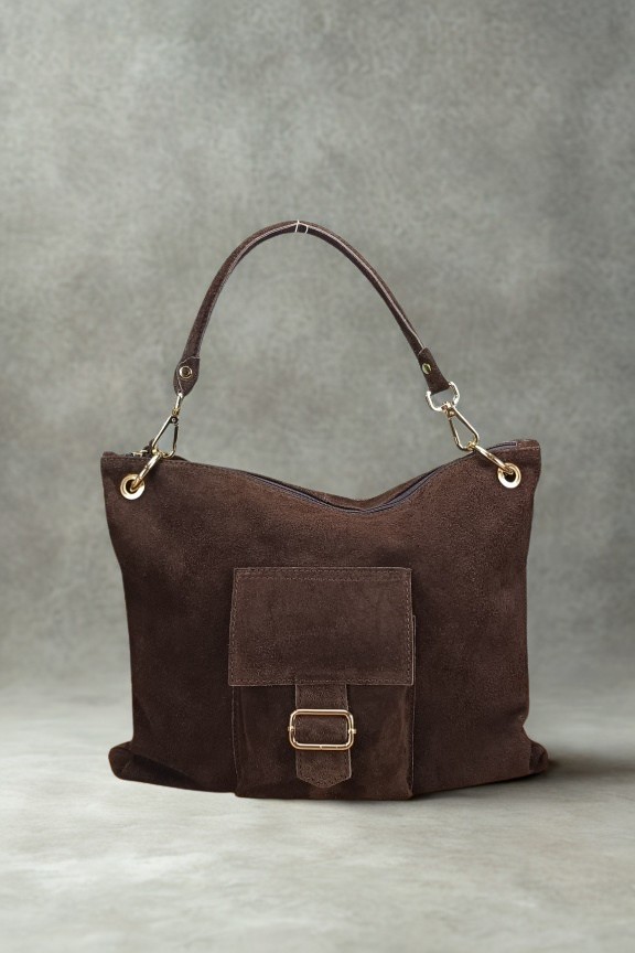 δερμάτινη-τσάντα-καστόρι-αγκράφα-καφέ-σκούρο