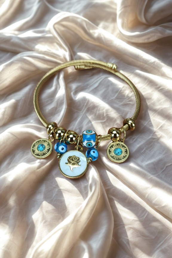 βραχιόλι-ατσάλι-λουλούδι-χρυσό