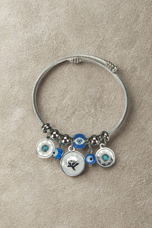 βραχιόλι-ατσάλι-λουλούδι-ασημί