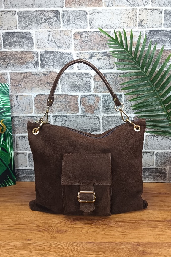 δερμάτινη-τσάντα-καστόρι-αγκράφα-καφέ-σκούρο