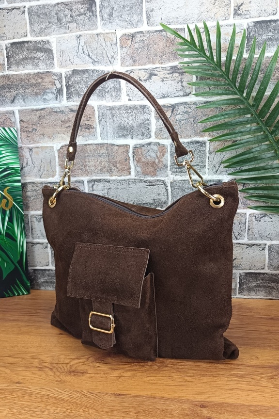 δερμάτινη-τσάντα-καστόρι-αγκράφα-καφέ-σκούρο