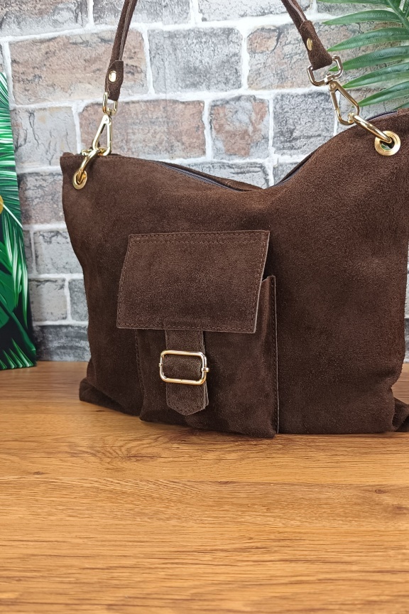 δερμάτινη-τσάντα-καστόρι-αγκράφα-καφέ-σκούρο