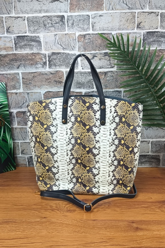 δερμάτινη-τσάντα-φίδι-μαύρο-κίτρινο