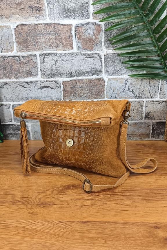 δερμάτινο-τσαντάκι-καστόρι-κροκό-κάμελ