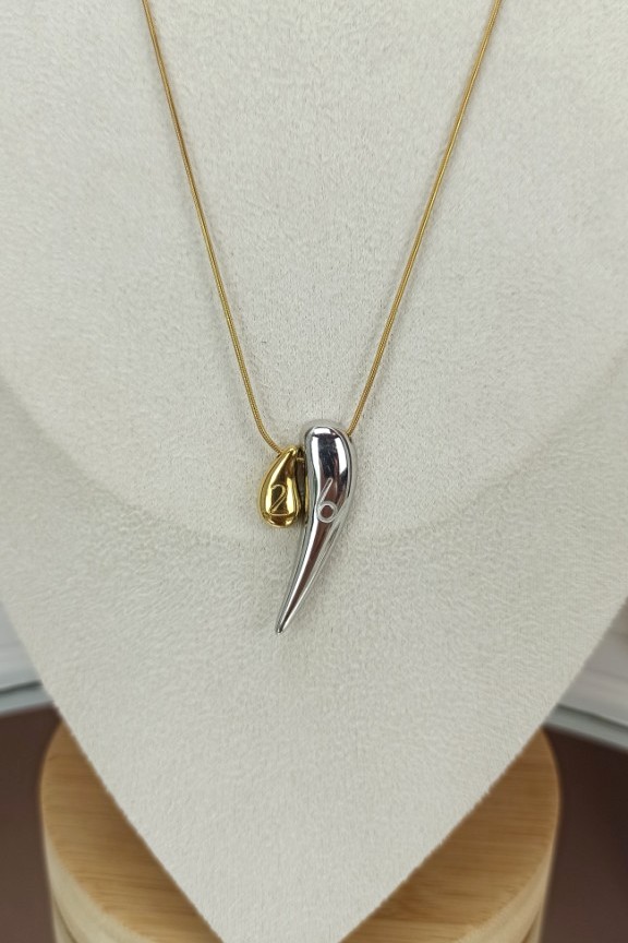 κολιέ-γυναικείο-γούρι-2026-διχρωμία-κέρατο-ατσάλι