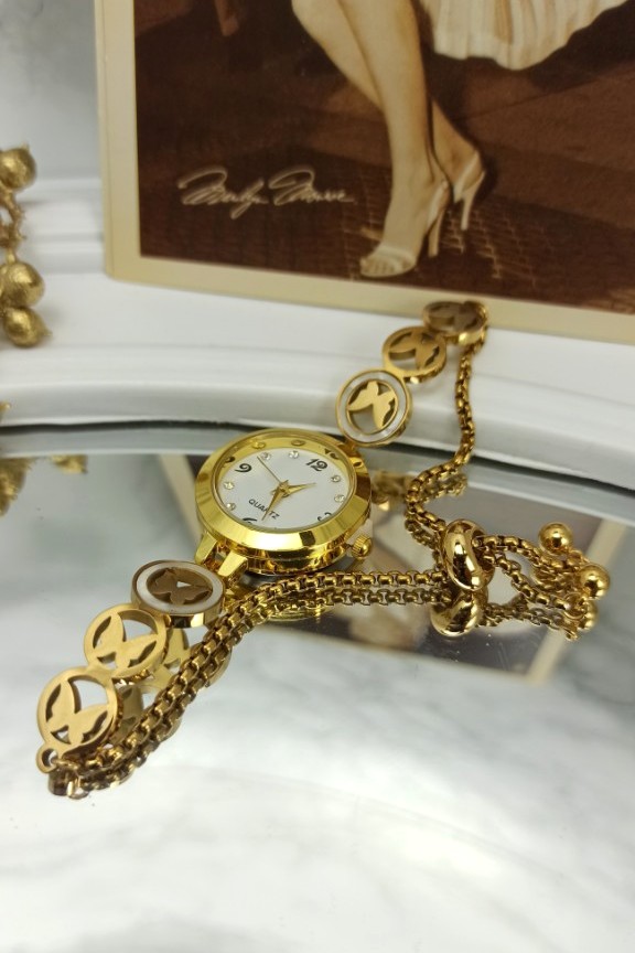 ρολόι-βραχιόλι-πεταλούδες-χρυσό-ατσάλι