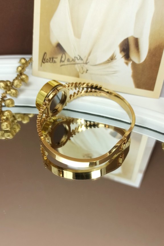 ρολόι-βραχιόλι-ατσάλινο-φύλλα-χρυσό