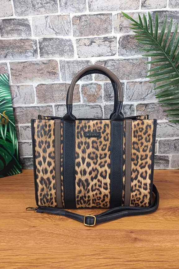 γυναικεία-τσάντα-λεοπάρ-tote-μαύρη