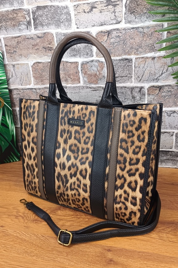 γυναικεία-τσάντα-λεοπάρ-tote-μαύρη