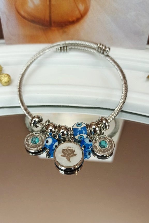 βραχιόλι-ατσάλι-λουλούδι-ασημί