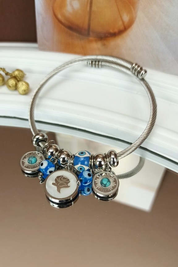 βραχιόλι-ατσάλι-λουλούδι-ασημί