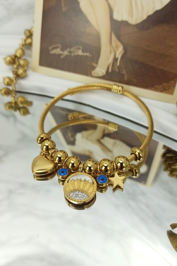 ατσάλινο-βραχιόλι-pandora-καρδιά-χρυσό