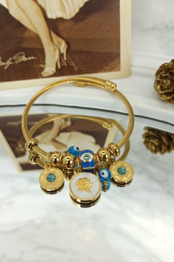 βραχιόλι-ατσάλι-λουλούδι-χρυσό