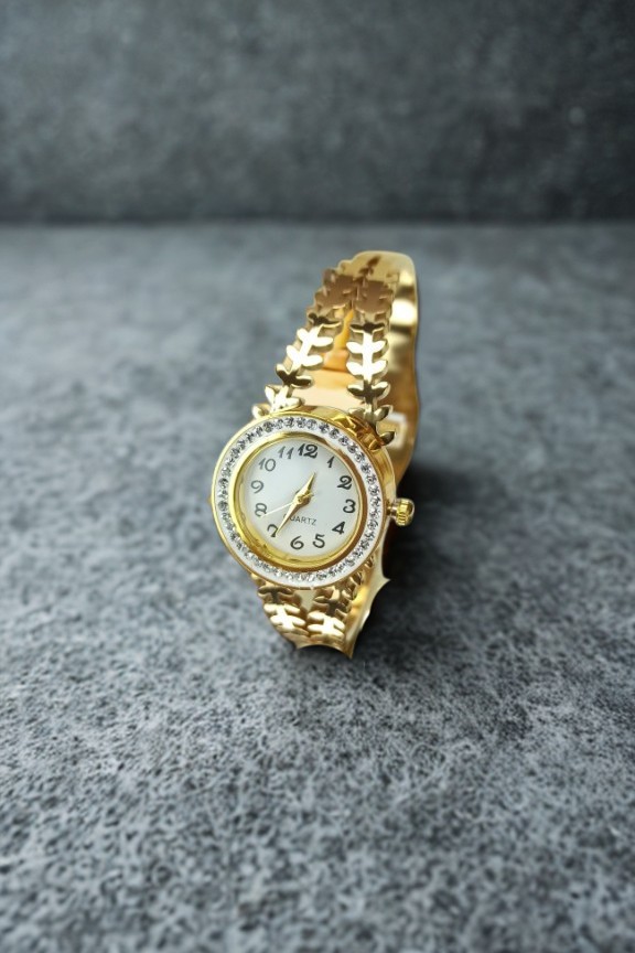ρολόι-βραχιόλι-ατσάλινο-φύλλα-χρυσό